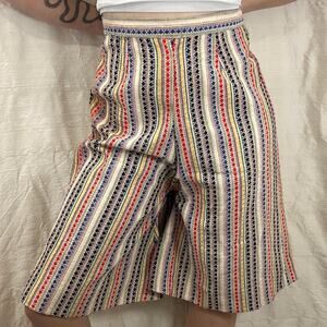 VTG 60s Woven Striped High Waist Culotte Shorts Rainbow Talon Zip Boho Hippie XS